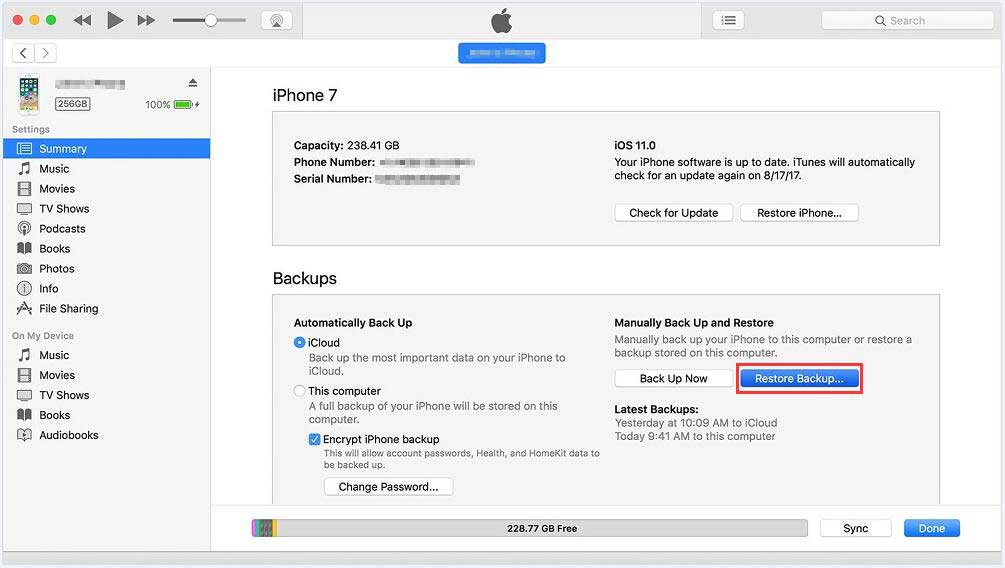 Use iTunes to restore data