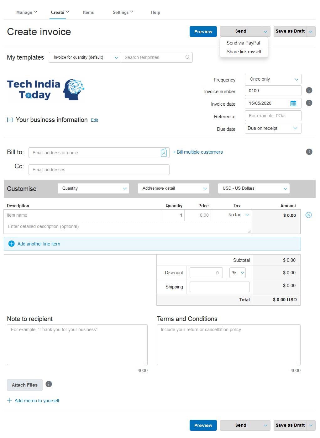 PayPal invoicing template