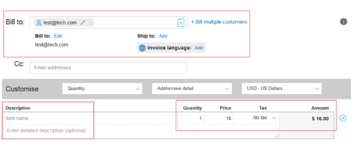 create invoicing and fill the customer details