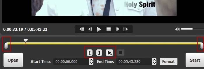 yellow bar to set the videos beginning and a finishing point